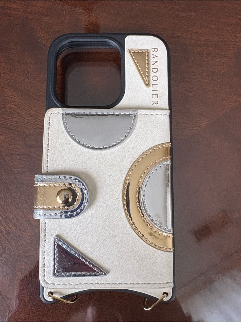 Bandolier White iPhone 15 Case with Gold & Silver Accents